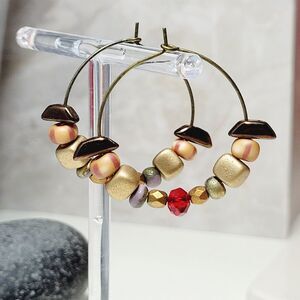 Artisan earrings  672# NEW bohemian Chunky hoop earrings multicolor beads Antiq